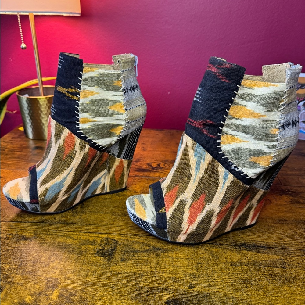 Julia Louie for Aldo Batik Colorful Wedge Ankle Boots - “Deanna”